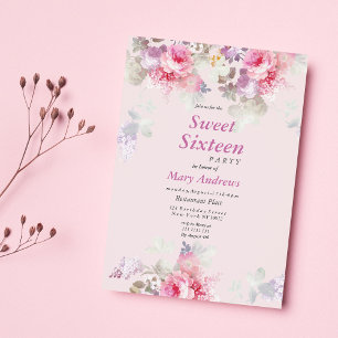 Invitation Lavande rose pâle Vintage Sweet sixteen floral