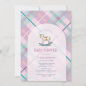 Invitation Lavande rose Plaid Horse Fille Baby shower (Devant)