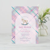 Invitation Lavande rose Plaid Horse Fille Baby shower (Debout devant)