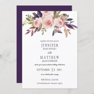Invitation Lavande rose poire Mariage floral violet 