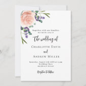 Invitation lavande rose verdure fleurie code QR mariage RSVP (Devant)