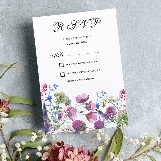 Invitation lavande rose violet fleur sauvage été RSVP