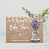 Invitation Lavande Rustique Baby shower Floral Jar Kraft (Debout devant)