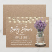 Invitation Lavande Rustique Baby shower Floral Jar Kraft (Devant / Derrière)