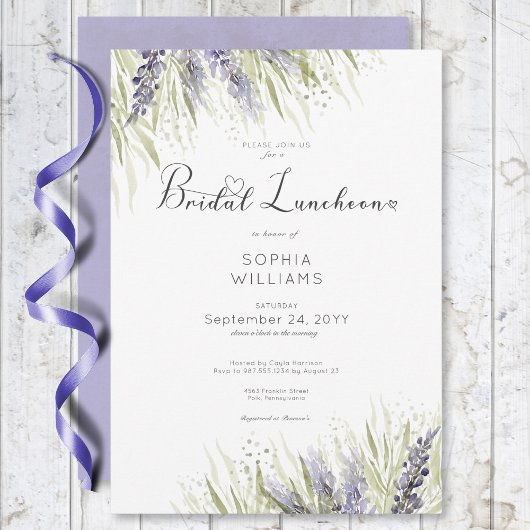 Invitation Lavande rustique et déjeuner nuptial Sage