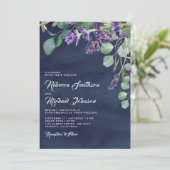 Invitation Lavande rustique et Mariage bleu Eucalyptus Navy (Debout devant)