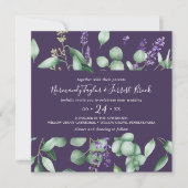 Invitation Lavande rustique & Eucalyptus Carré violet Mariage (Devant)