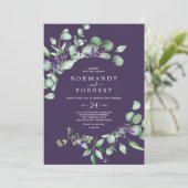 Invitation Lavande rustique & Eucalyptus Purple Mariage Décon (Debout devant)