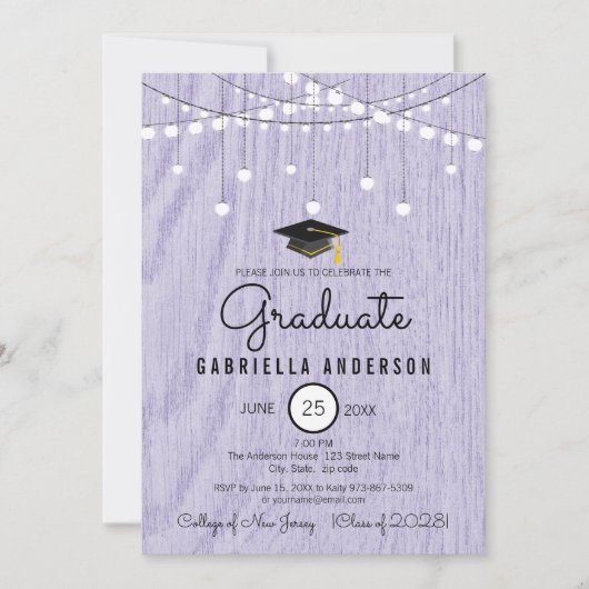 Invitation Lavande Rustique Faux Bois Pourtant Simple Diplômé (Devant)