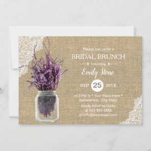Invitation Lavande Rustique Fête des mariées de Burlap Jar Fl