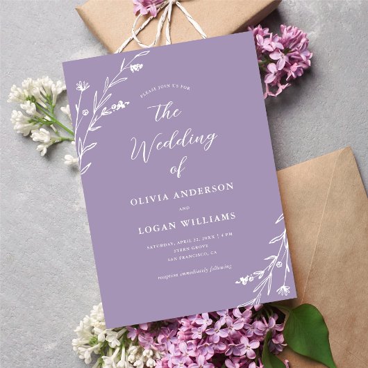 Invitation Lavande Rustique Fleur sauvage violet Mariage Boho