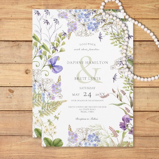 Invitation Lavande Rustique & Fleurs sauvages Sage Blanc