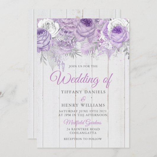 Invitation Lavande Rustique Fleurs violettes Mariage Inviter (Devant / Derrière)