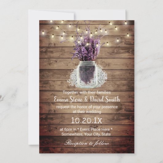 Invitation Lavande Rustique Floral Jar String Mariage (Devant)