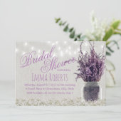 Invitation Lavande Rustique Floral Mason Jar Fête des mariées (Debout devant)