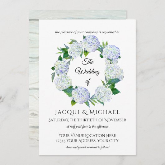 Invitation Lavande Rustique Hydrangea Floral Mariage Wreath (Devant / Derrière)