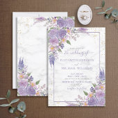 Invitation Lavande Rustique Lilac Marbre or Mariage Floral