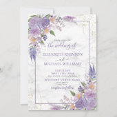 Invitation Lavande Rustique Lilac Marbre or Mariage Floral (Devant)