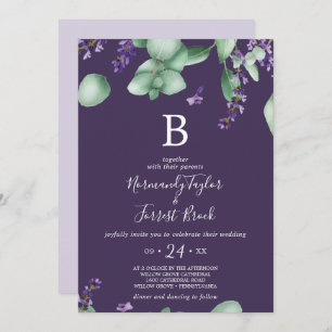 Invitation Lavande rustique Mariage de monogramme violet