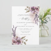 Invitation Lavande Rustique Purple Floral Chic Elégant Mariag (Debout devant)