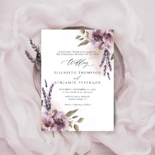 Invitation Lavande Rustique Purple Floral Chic Elégant Mariag