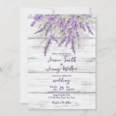 Invitation Lavande rustique sur mariage en bois blanc (Devant)