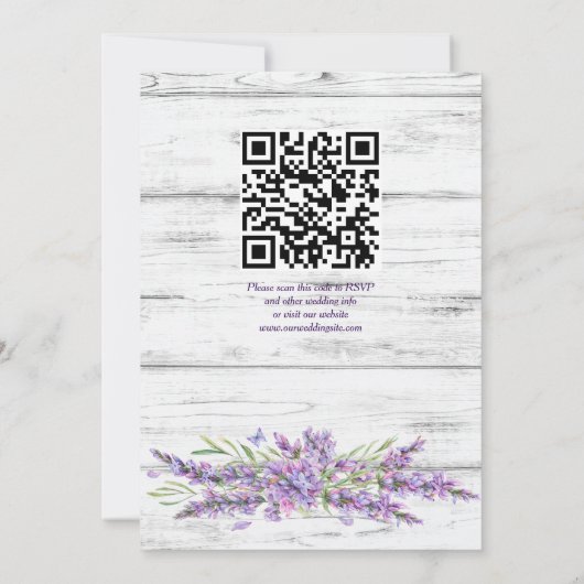 Invitation Lavande rustique sur mariage en bois blanc (Dos)