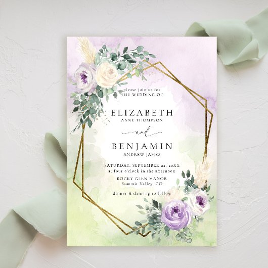 Invitation Lavande Rustique violet Boho Chic Mariage géométri