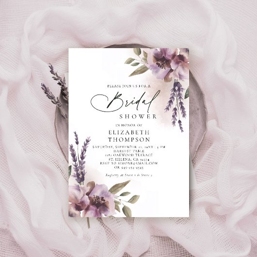 Invitation Lavande Rustique Violet Floral Chic Fête des marié