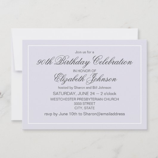 Invitation Lavande simple et élégante et blanc 90e anniversai (Devant)