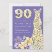 Invitation Lavande & Sunshine Gold Gown 90e fête d'anniversai (Devant)