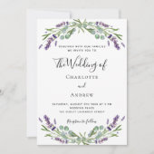 Invitation Lavande verdure fleurons violets script mariage (Devant)