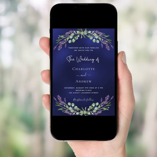 Invitation Lavande verdure marine bleu luxe mariage