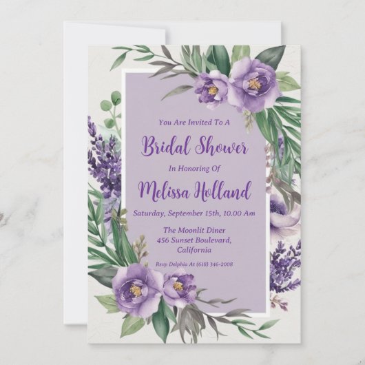 Invitation lavande verdure violet fleurie douche nuptiale (Devant)