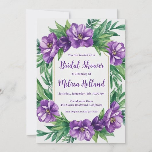 Invitation lavande verdure violet fleurie douche nuptiale (Devant)