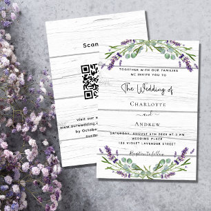 Invitation Lavande vert bois blanc Code QR mariage