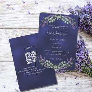 Invitation Lavande vert marine bleu QR code RSVP mariage