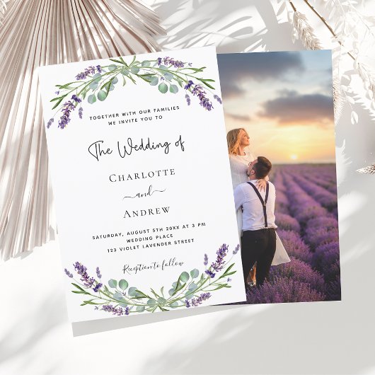 Invitation Lavande vert violet floraux mariage photo