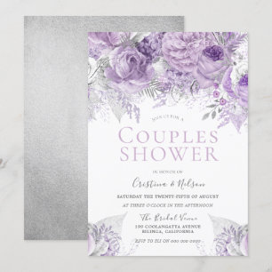Invitation Lavande Violet Argent floral Fête de Mariage Coupl
