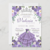 Invitation Lavande violet argent Rose papillon Quinceanera (Devant)