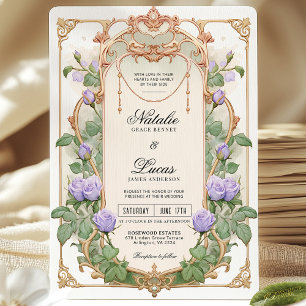 Invitation Lavande Violet Art Nouveau Mariage Floral Inviter