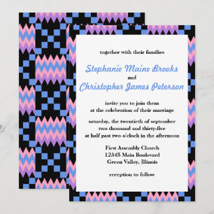 Invitation Lavande violet, Bleu, Tissu Kente Rose
