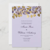 Invitation Lavande violet brun feuille or Mariage floral (Devant)