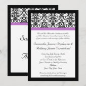 Invitation Lavande violet Damas noir/blanc (Devant / Derrière)