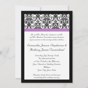 Invitation Lavande violet Damas noir/blanc