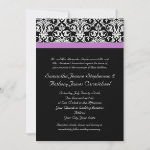 Invitation Lavande violet Damas noir/blanc