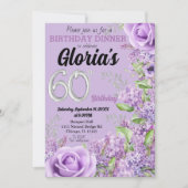 Invitation Lavande violet fleuri 60e anniversaire invitati (Devant)