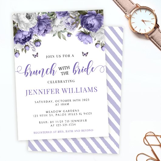 Invitation Lavande violet fleurie brunch douche