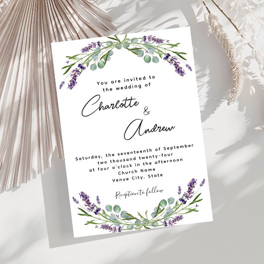 Invitation Lavande violet fleurit vert script mariage