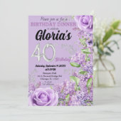 Invitation Lavande violet floral 40e anniversaire invitati (Debout devant)
